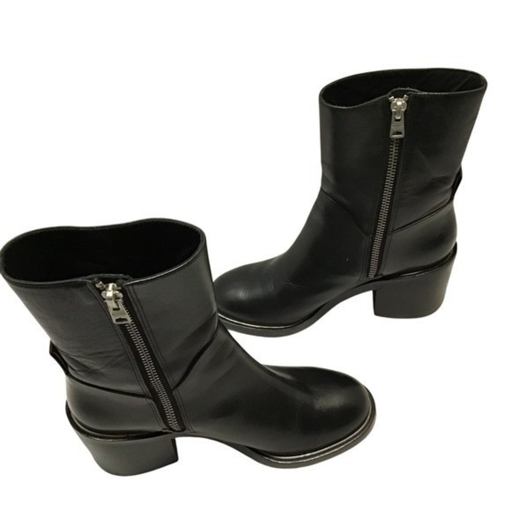 All Saints Women's Biker Boots MacArthur‎ Black Side Zipper Stack Heels Size 8.5